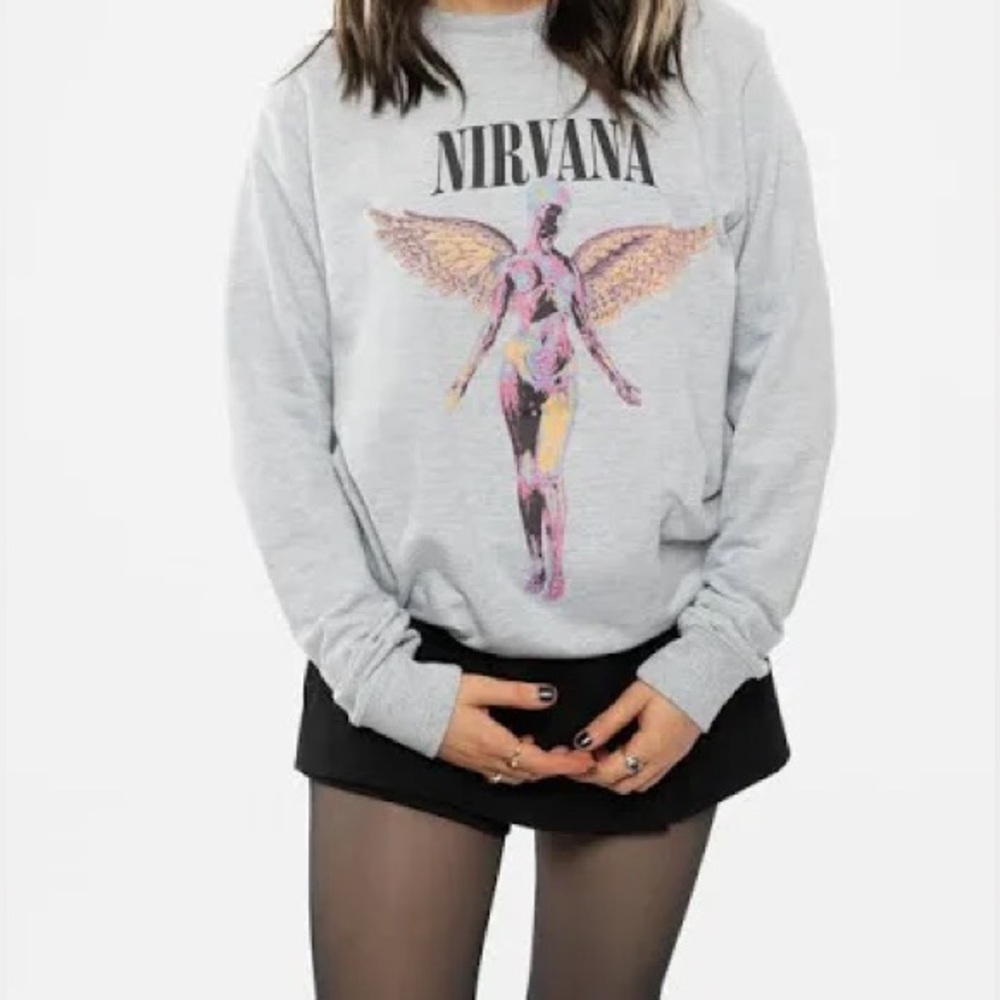 NIRVANA Gray Sweatshirt with Colorful Angel Design NWOT
